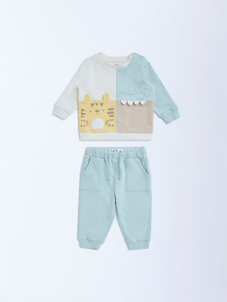 Westside HOP Baby Boy's Multicolour Animal Design Cotton T-Shirt and Joggers Set for Casual Wear Front View