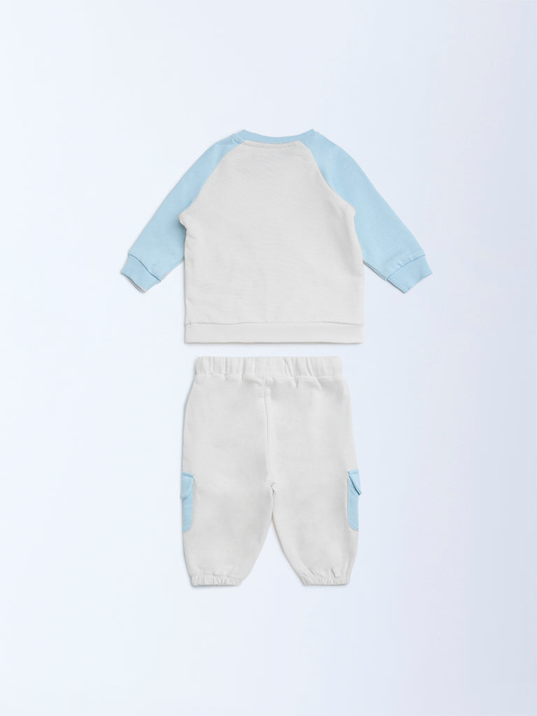 Westside HOP Baby Boy's Off-White Printed Cotton T-Shirt and Joggers Set for Casual Wear Back View