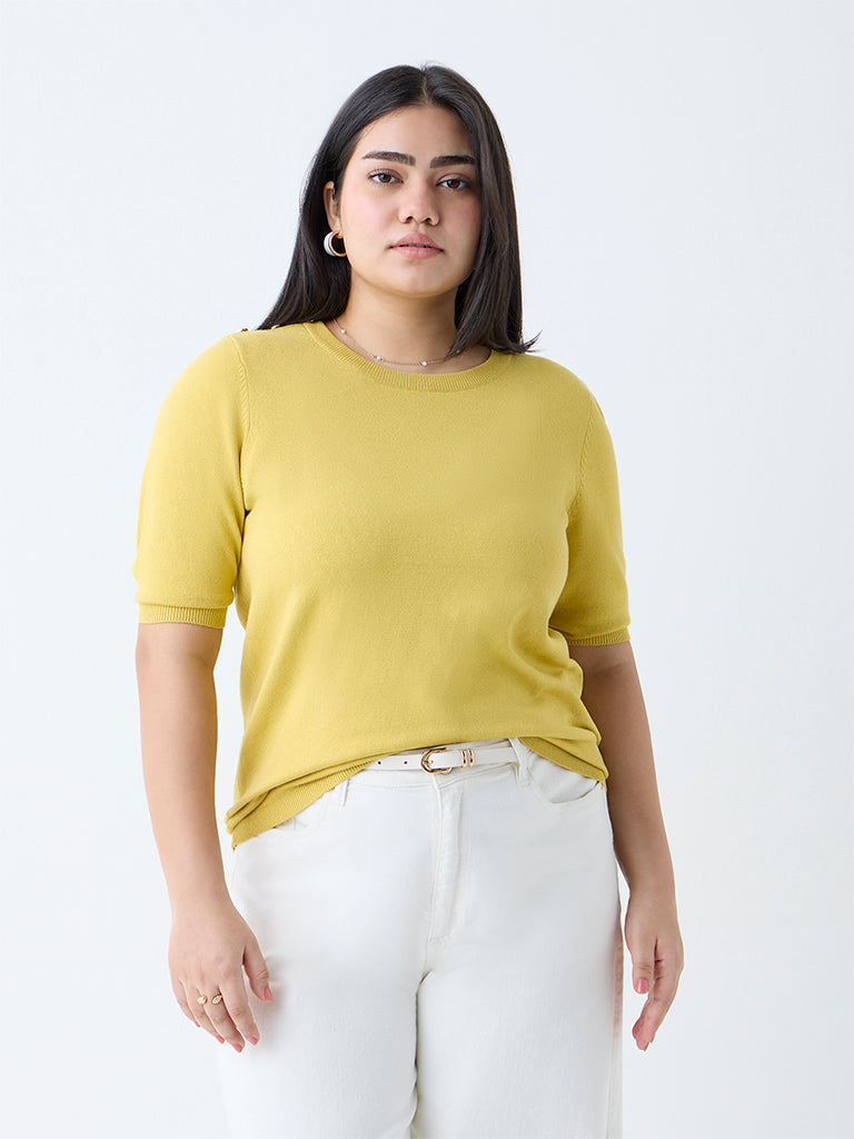 Westside Gia Women's Mustard Solid T-Shirt for Casual Wear Front view