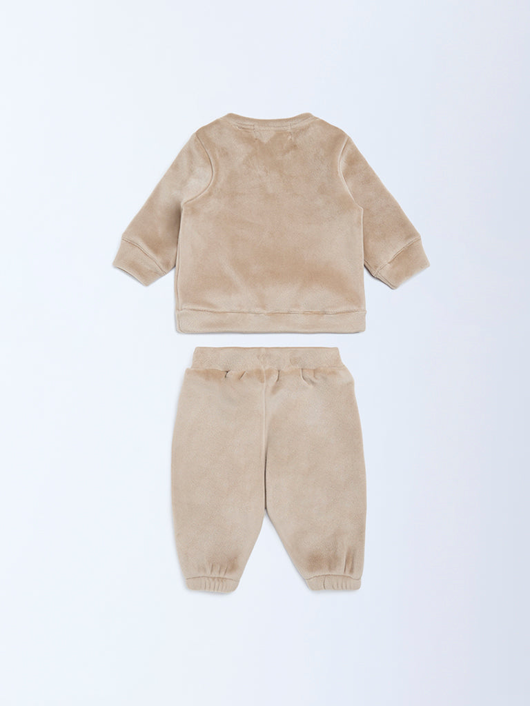 HOP Baby Boys Beige Christmas-Themed Sweatshirt and Pants Set