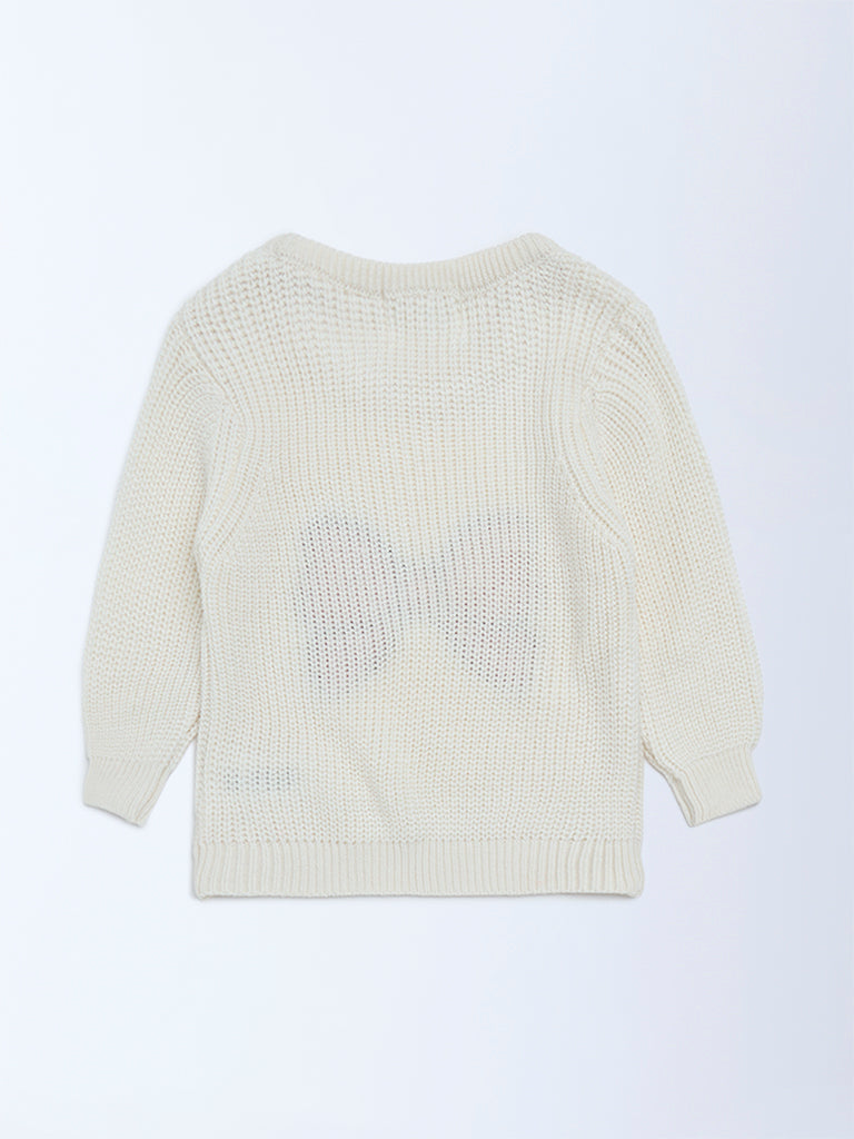 HOP Baby Girls Cream Embellished Knitted Sweater