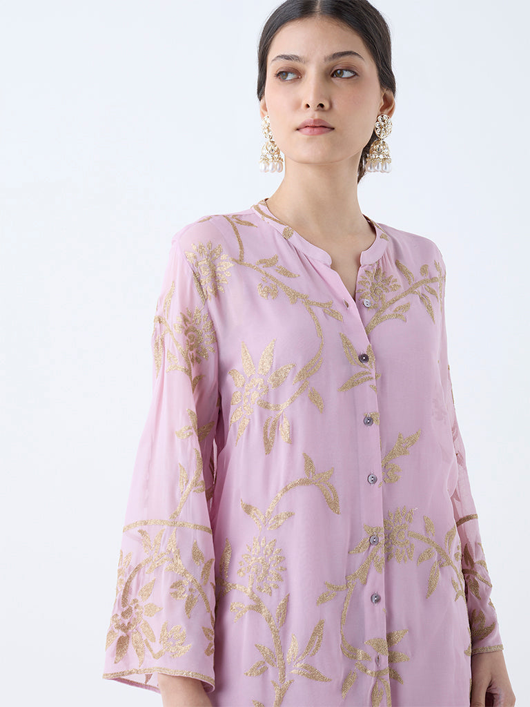 Westside Vark Women's Lilac Floral Embroidered Straight Ethnic Set for Festive Wear Zoomed View