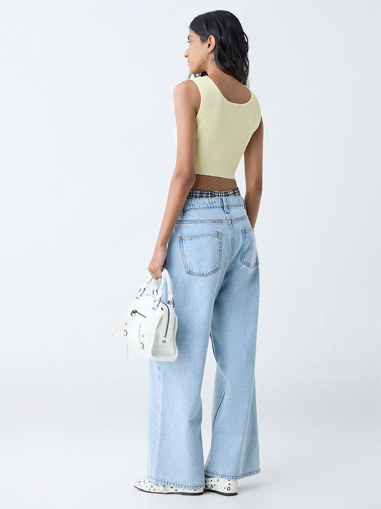 Westside Nuon Women's Light Blue Wide Leg High-Rise Jeans for Casual Wear Back View
