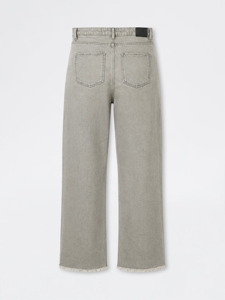 Nuon Light Grey Frayed-Hem High-Rise Jeans