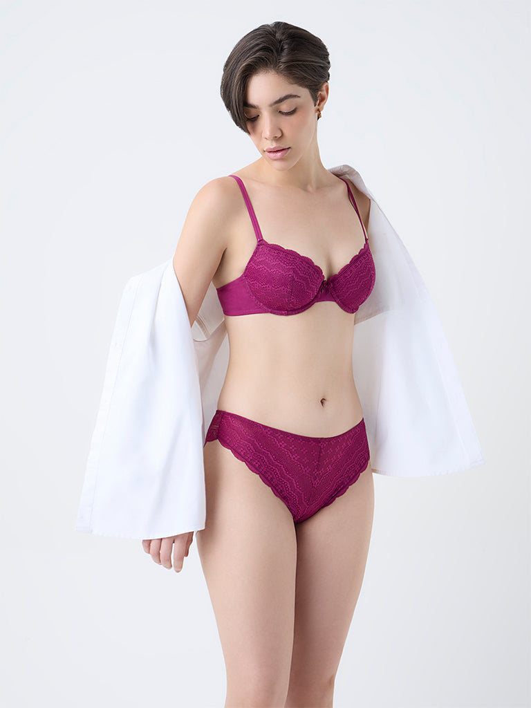 Wunderlove Magenta Lace Design Underwired Bra