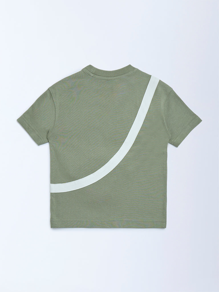 HOP Kids Boys Olive Fish Detailed Cotton T-Shirt