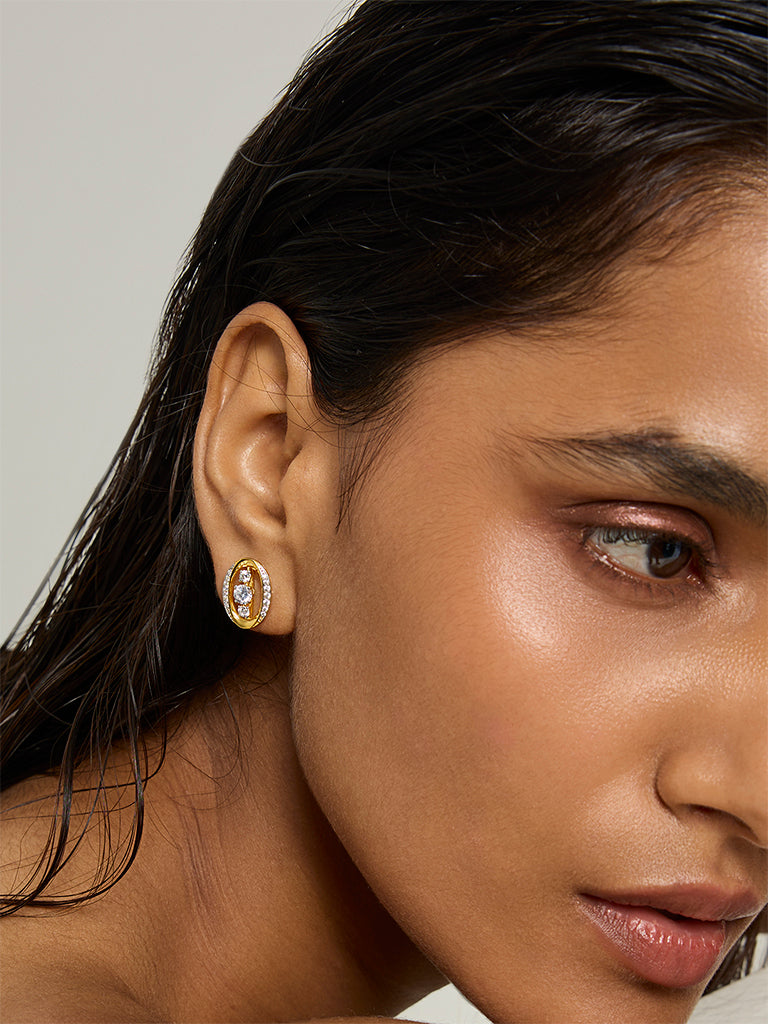 Gold Cluster Gold Plated Lab Diamond Stud Earrings