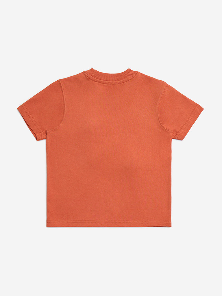 Westside HOP Kids Orange Baseball-Themed Cotton T-Shirt for Casual Wear Back View