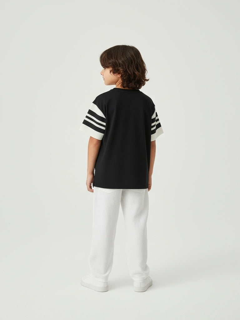 HOP Kids Boys Black Typographic Cotton T-Shirt