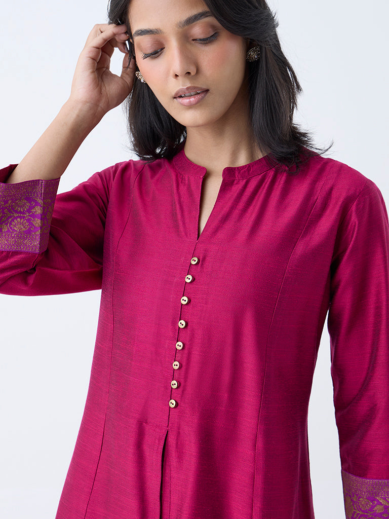 Westside Utsa Women's Fuchsia Solid A-Line Kurta for Work Wear Zoomed View