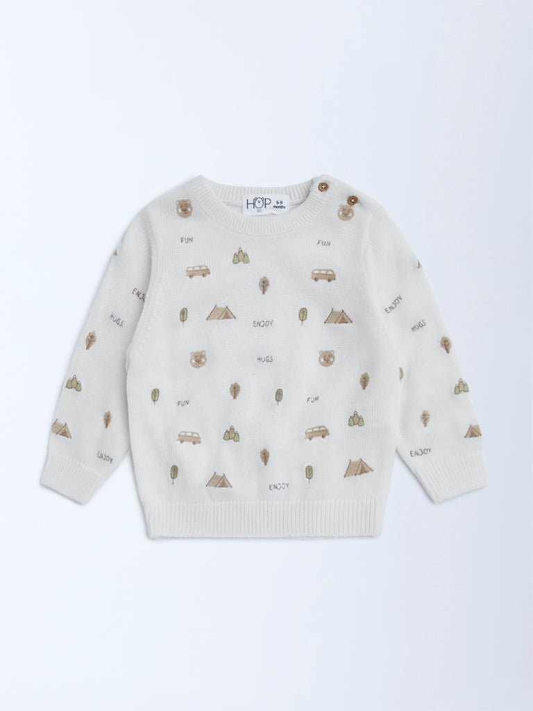 HOP Baby Boys Off-White Embroidered Sweater