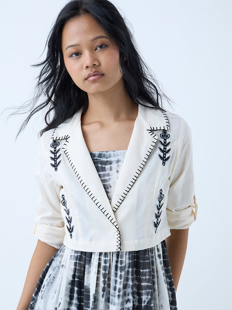 Westside Bombay Paisley Women's Grey Cotton Tiered Dress with Jacket for Everyday Zoomed View