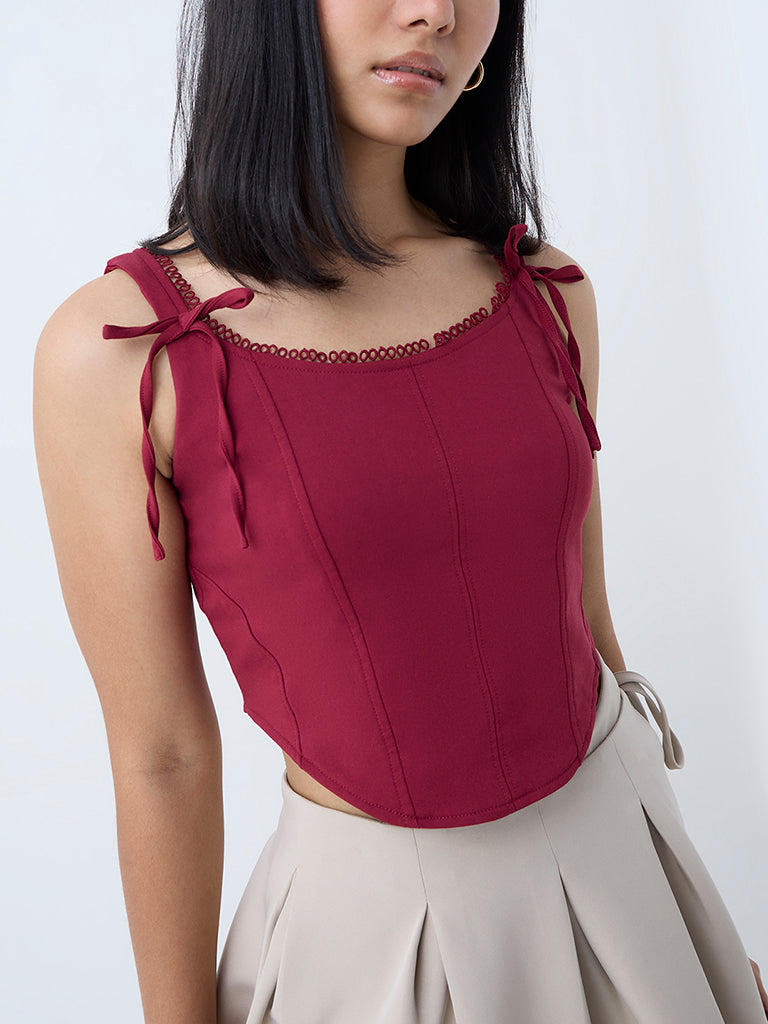 Westside Nuon Women's Burgundy Corset-Style Top for Casual Wear Zoomed View