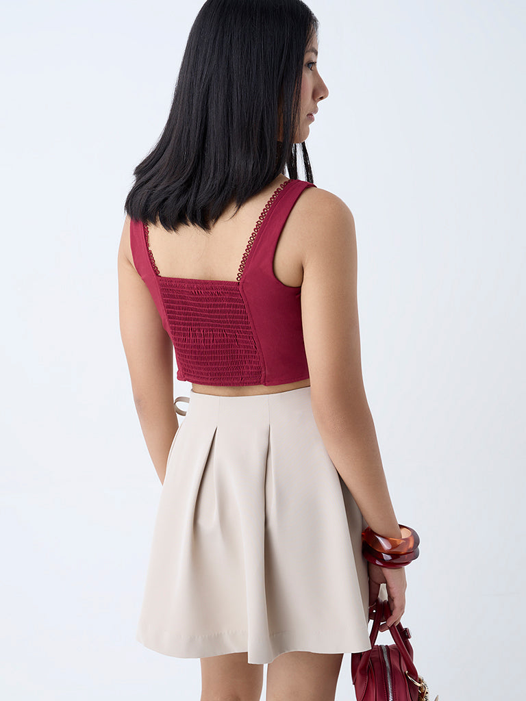 Westside Nuon Women's Burgundy Corset-Style Top for Casual Wear Back View