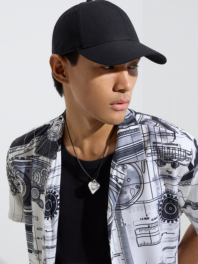 Westside Nuon Men's White Printed Relaxed-Fit Shirt for Casual Wear Zoomed View