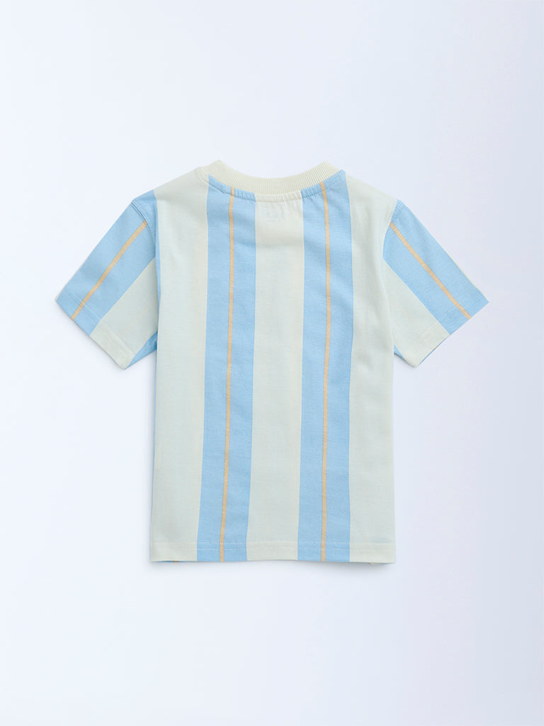 HOP Kids Boys Blue Striped Cotton T-Shirt