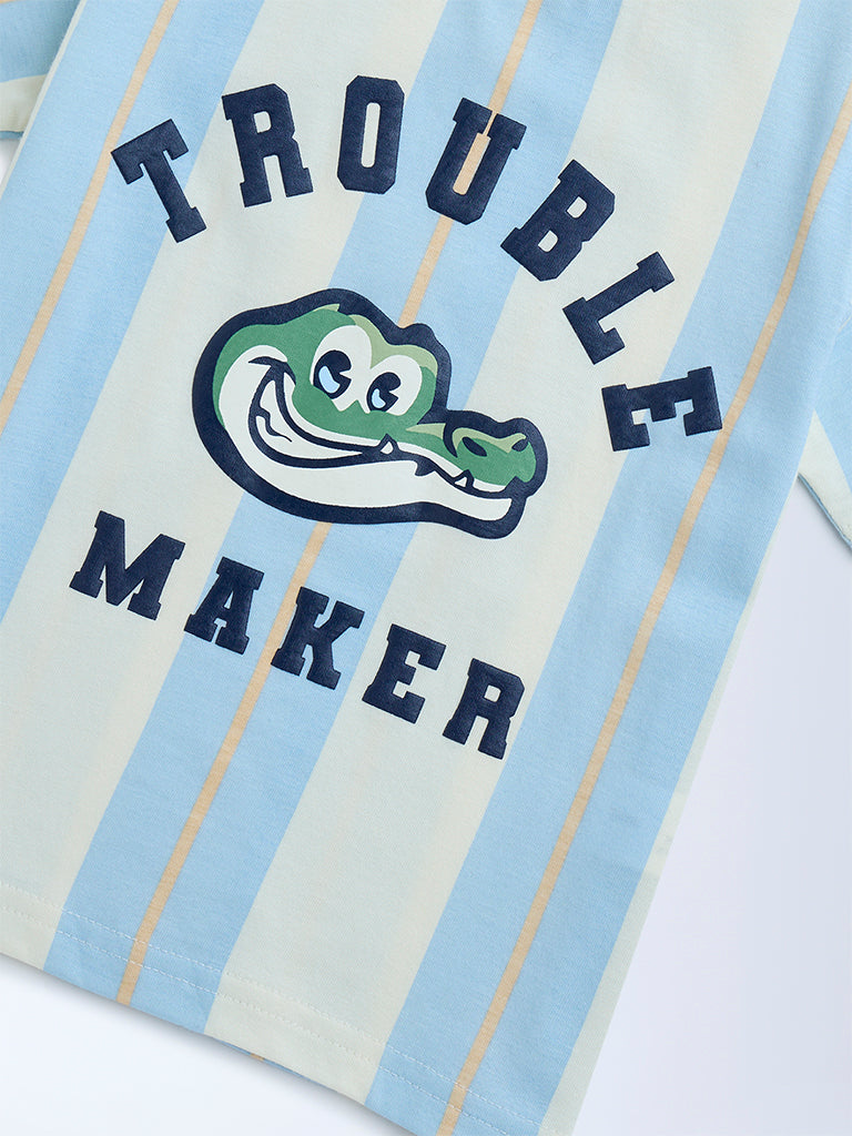 HOP Kids Boys Blue Striped Cotton T-Shirt