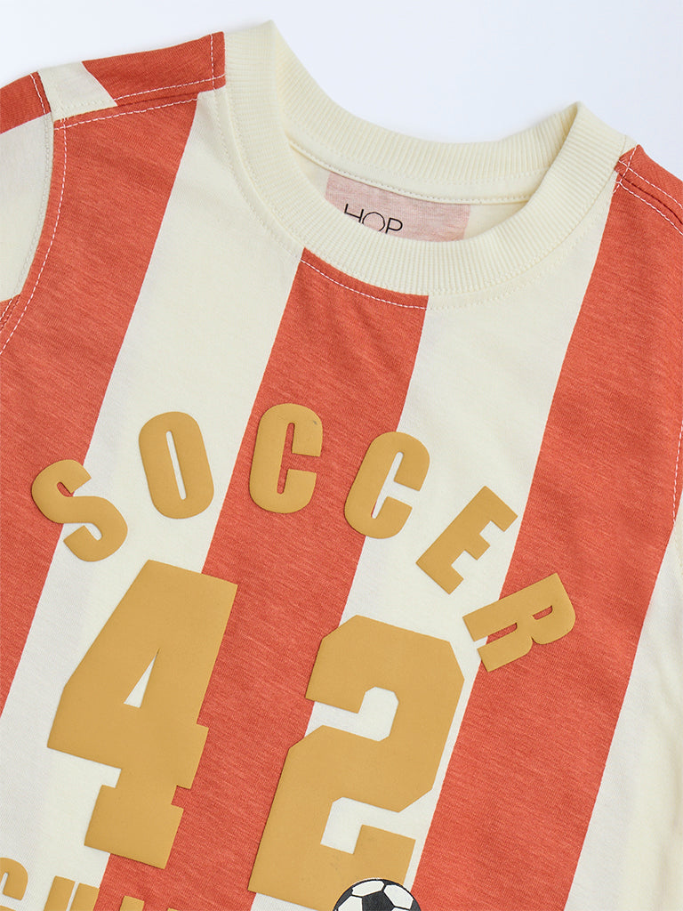 HOP Kids Boys Orange Striped Cotton T-Shirt