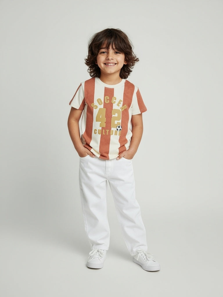 HOP Kids Boys Orange Striped Cotton T-Shirt