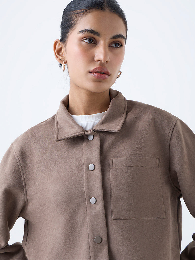 Nuon Taupe Faux-Suede Jacket