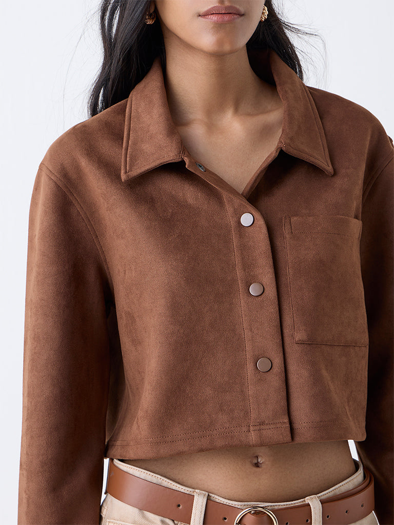 Nuon Brown Solid Suede Jacket