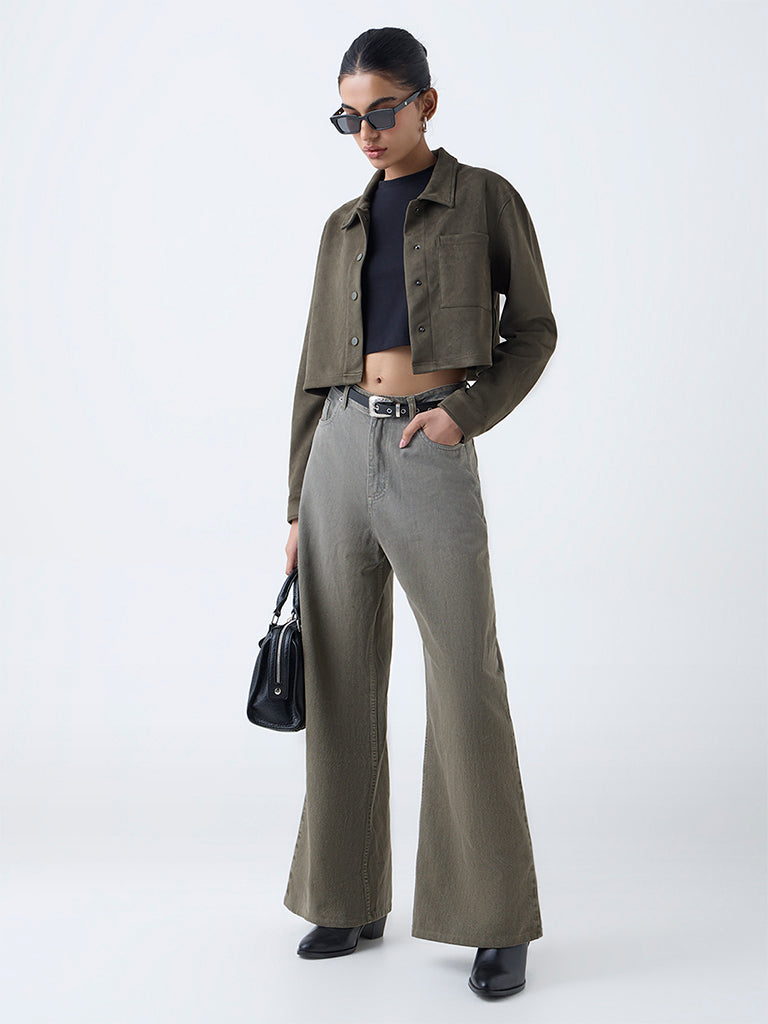 Nuon Olive Faux-Suede Jacket