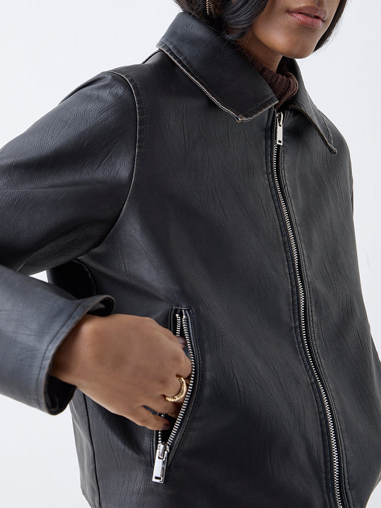 Nuon Brown Faux-Leather Jacket