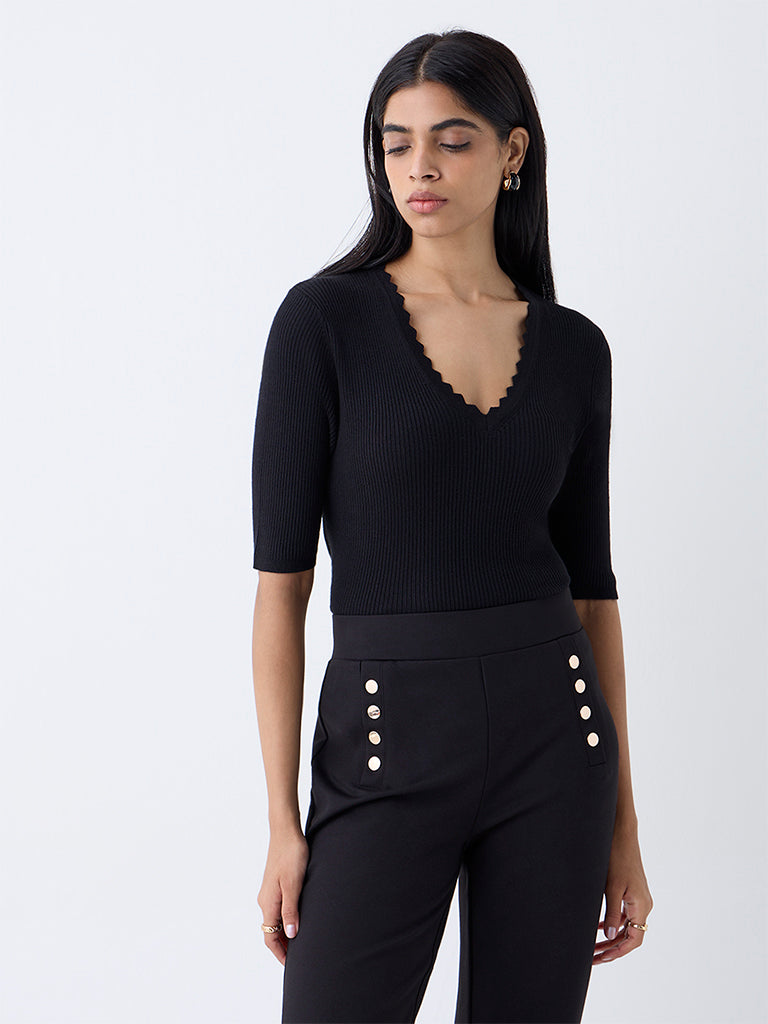 Wardrobe Black Self-Striped Top