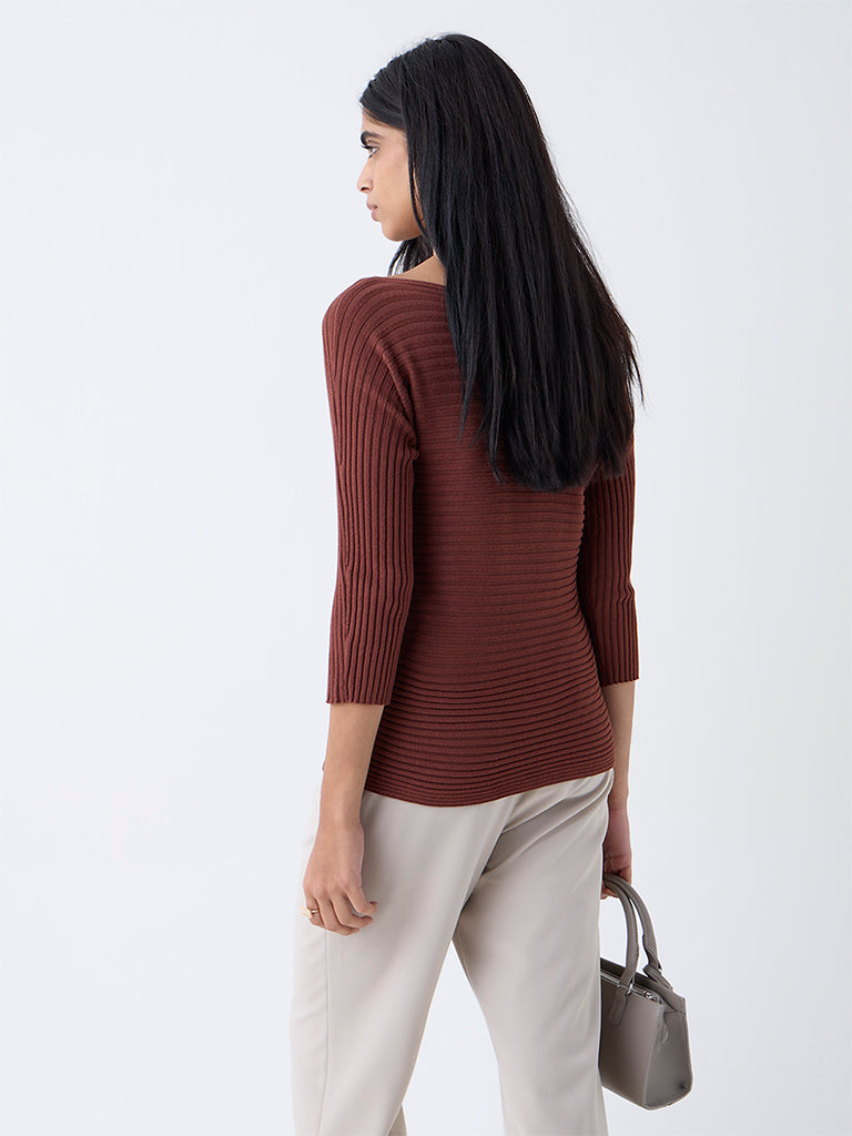 Wardrobe Brown Self-Striped Top
