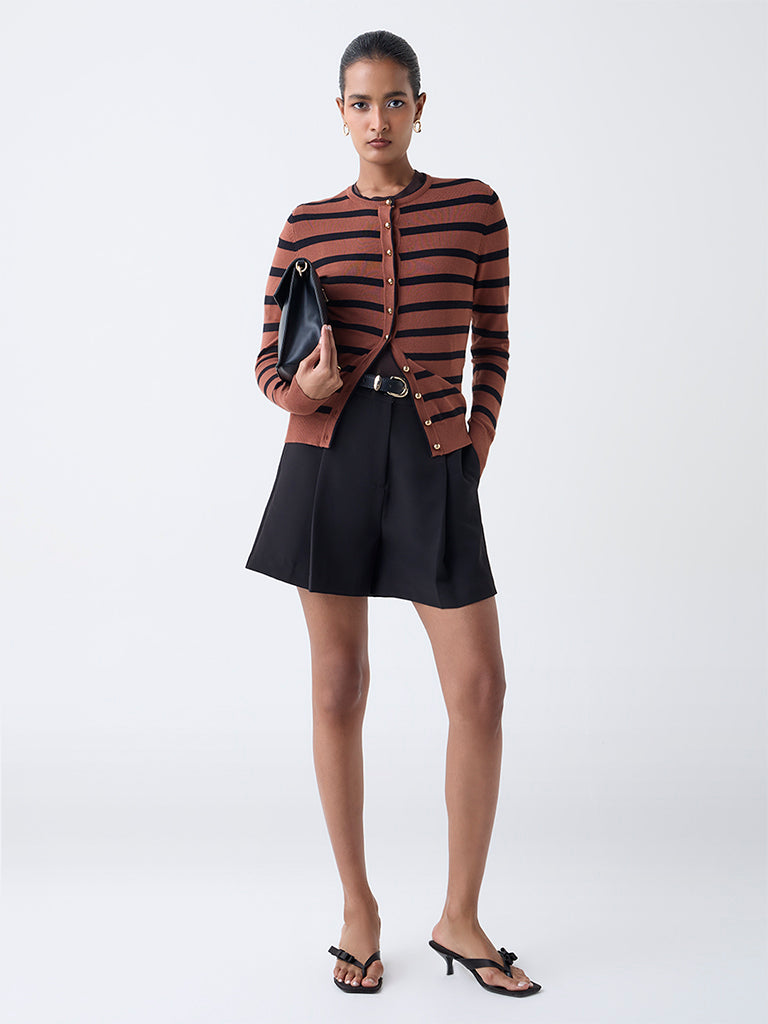 Wardrobe Brown Striped Knitted Cardigan