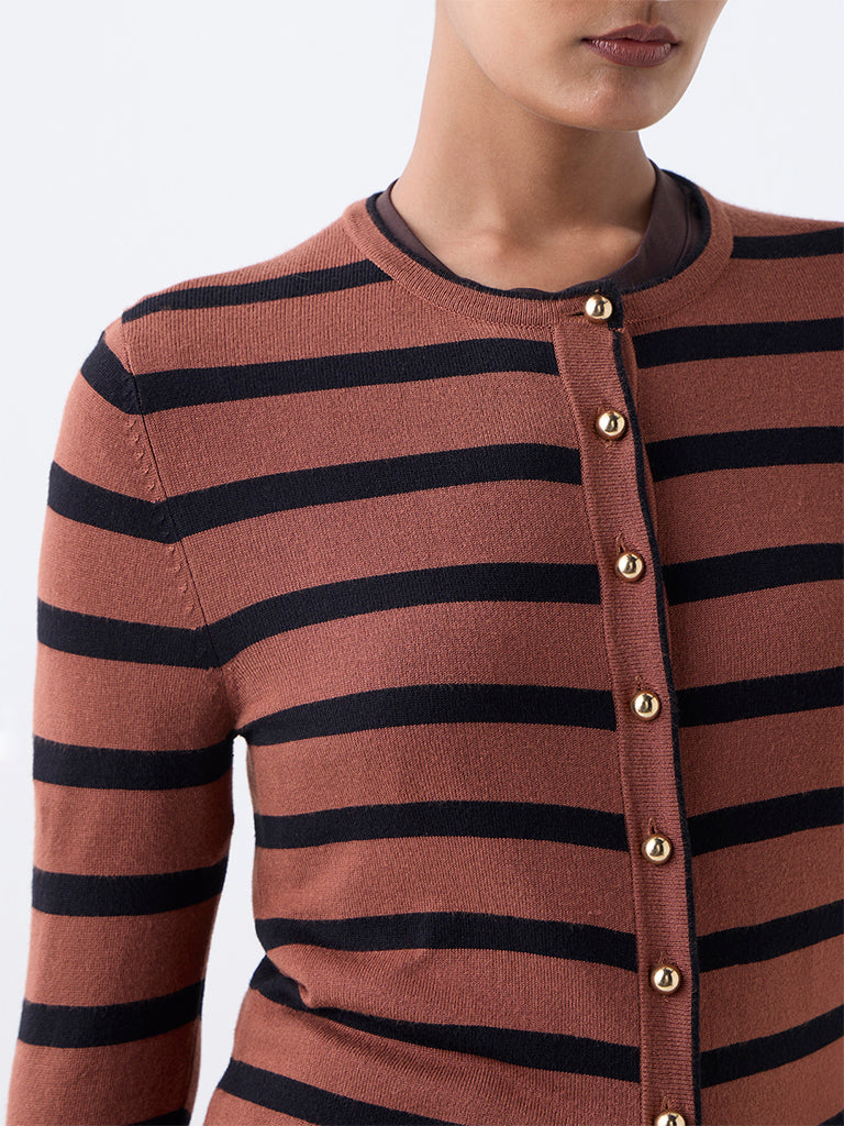 Wardrobe Brown Striped Knitted Cardigan