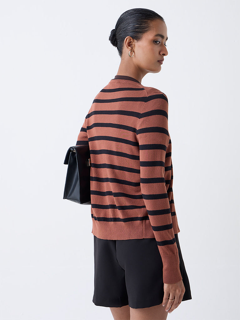 Wardrobe Brown Striped Knitted Cardigan
