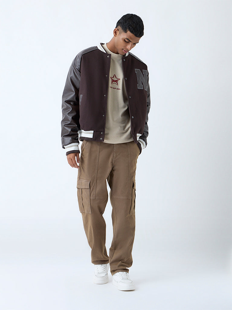 Westside Nuon Men's Brown Cargo-Style Relaxed-Fit Mid-Rise Pants for Casual Wear Full View
