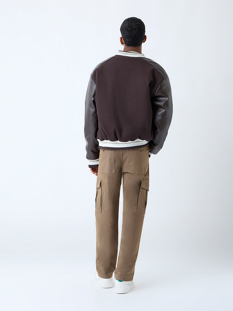 Westside Nuon Men's Brown Cargo-Style Relaxed-Fit Mid-Rise Pants for Casual Wear Back View