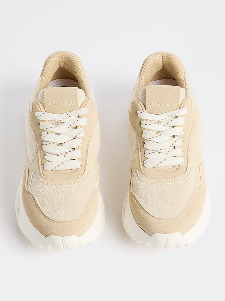 LUNA BLU Light Beige Lace-Up Chunky Sneakers