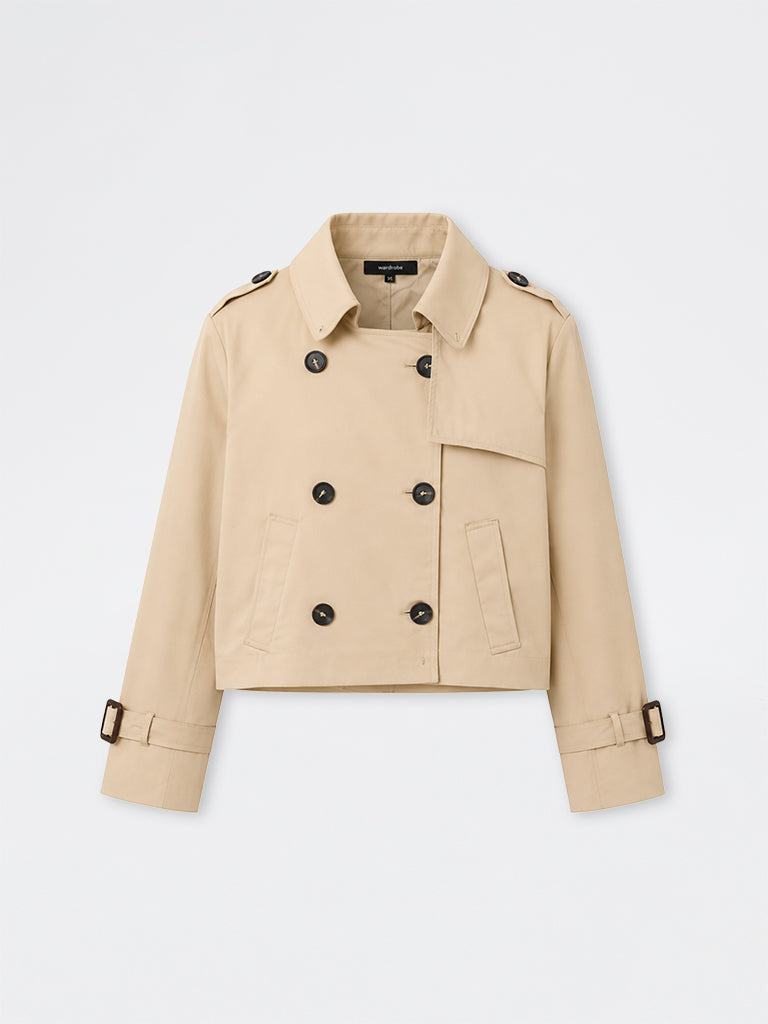 Wardrobe Beige Cropped Double Breasted Trench Jacket