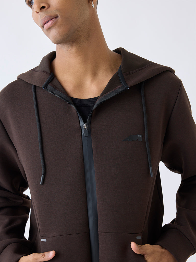 Studiofit Dark Brown Relaxed-Fit Hooded Jacket
