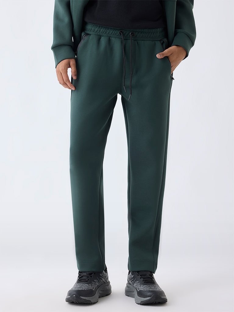 Studiofit Green Solid Relaxed-Fit Mid-Rise Track Pants