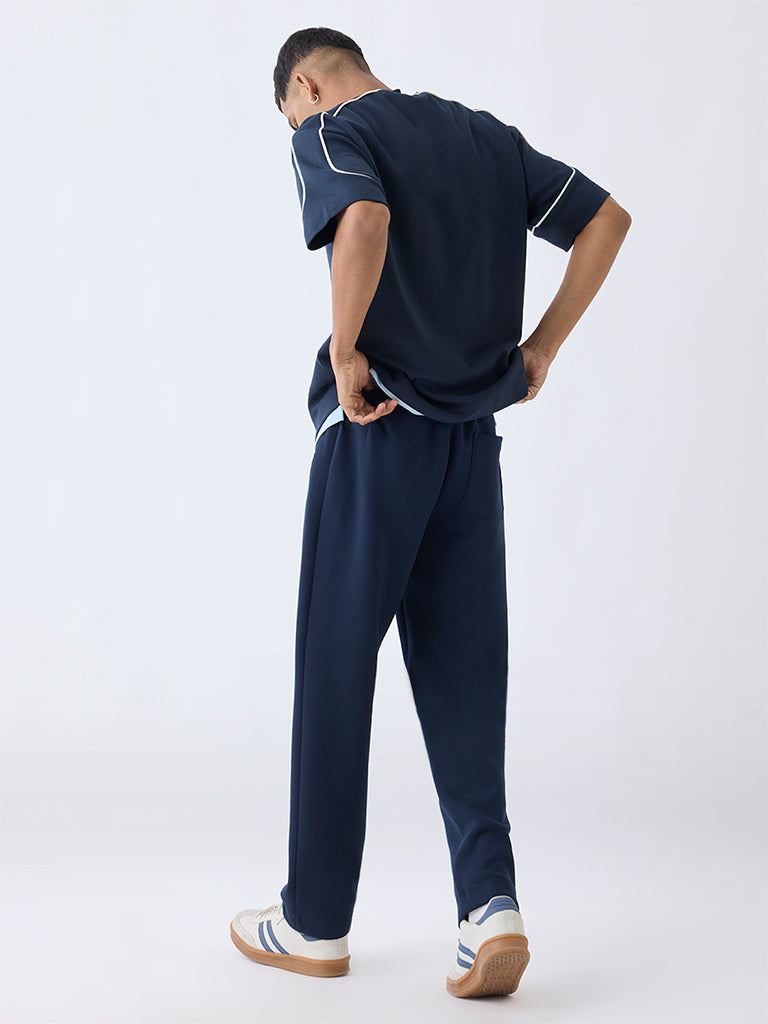 Studiofit Navy Solid Relaxed-Fit Mid-Rise Track Pants