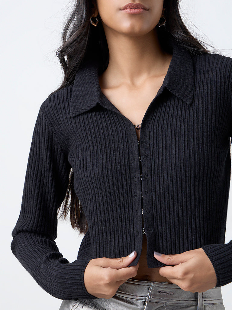 Nuon Black Ribbed Textured Top