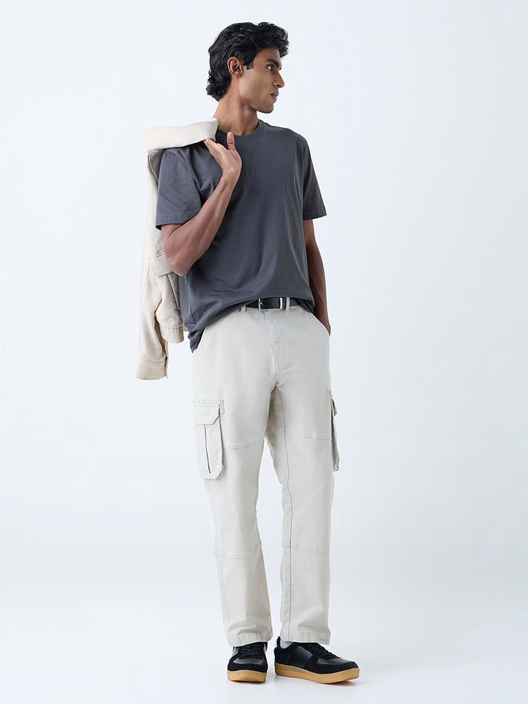 Westside WES Casuals Men's Charcoal Solid Slim-Fit Cotton T-Shirt for Casual Wear Full View