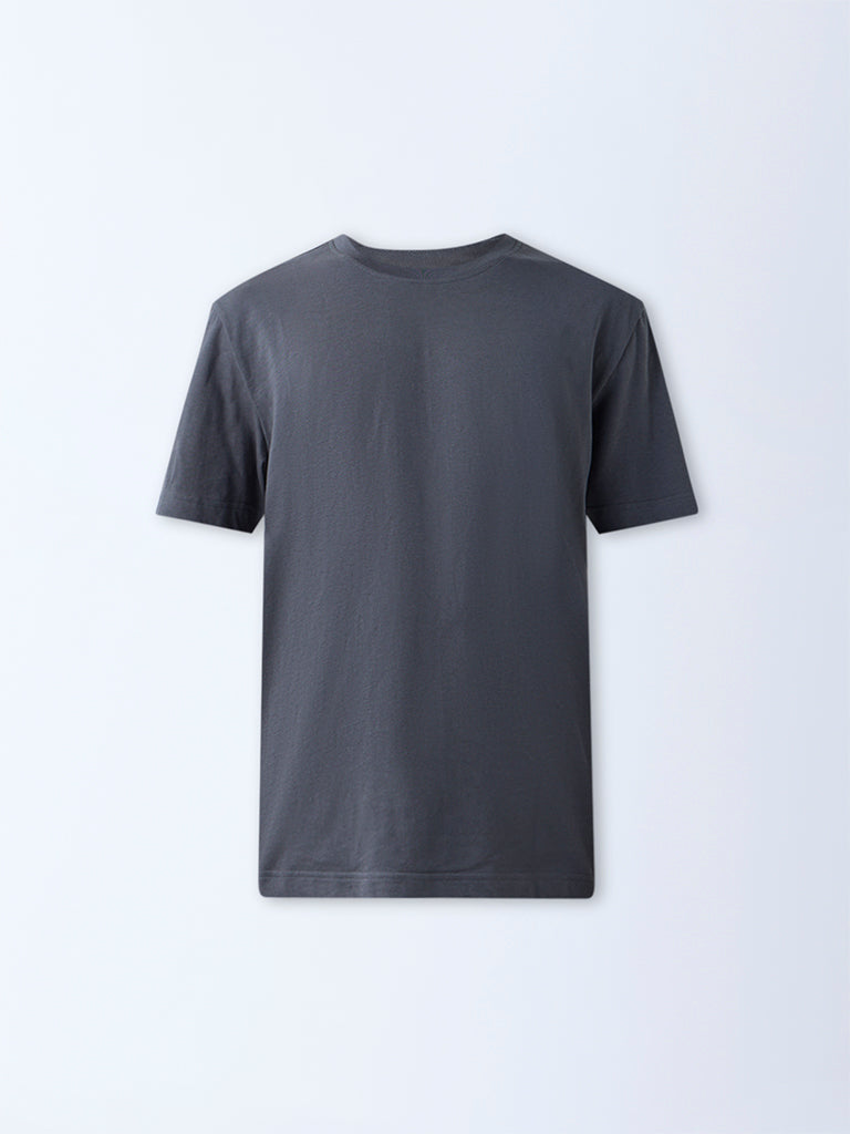Westside WES Casuals Men's Charcoal Solid Slim-Fit Cotton T-Shirt for Casual Wear Flatly