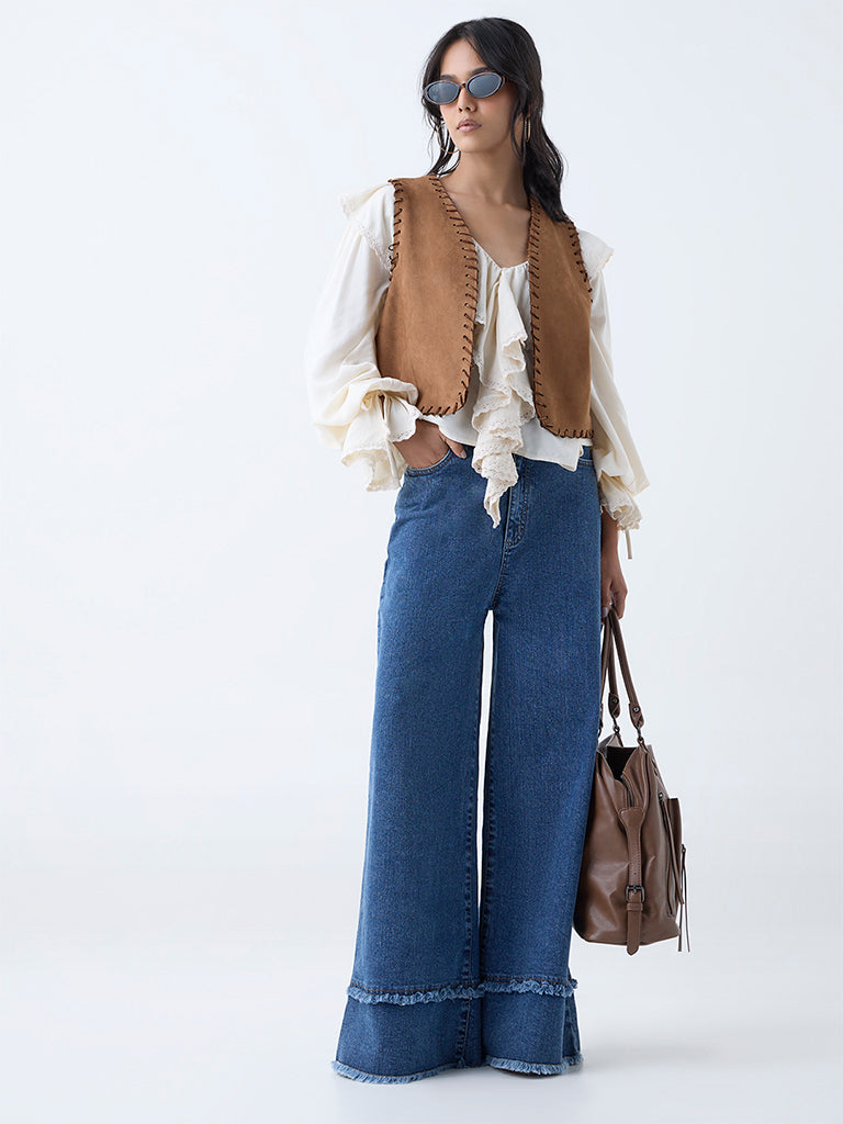 Westside LOV Women's Tan Suede Jacket for Casual Wear Full View