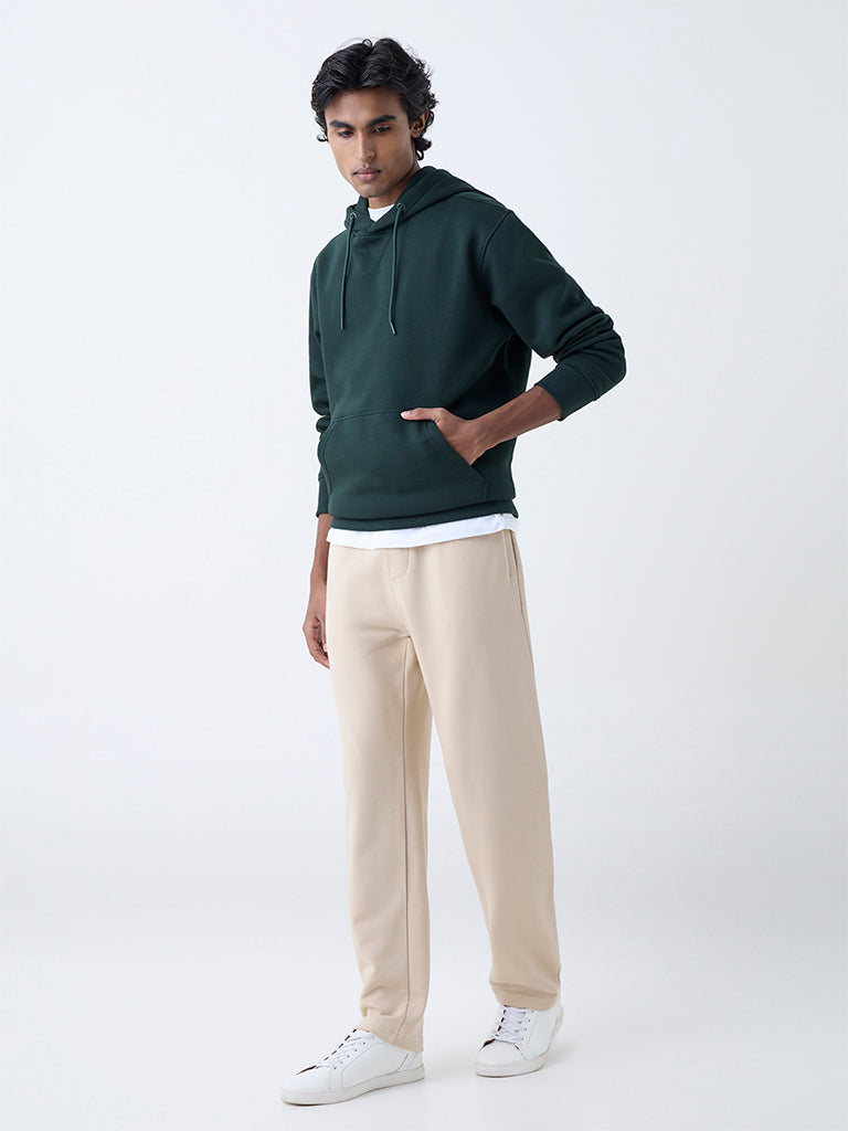 WES Casuals Green Solid Relaxed-Fit Cotton-Blend Hoodie