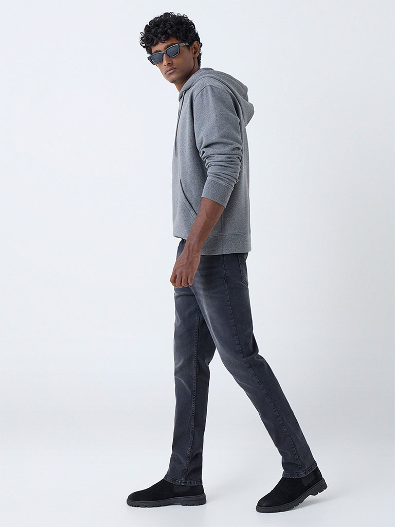 WES Casuals Light Grey Solid Relaxed-Fit Hoodie