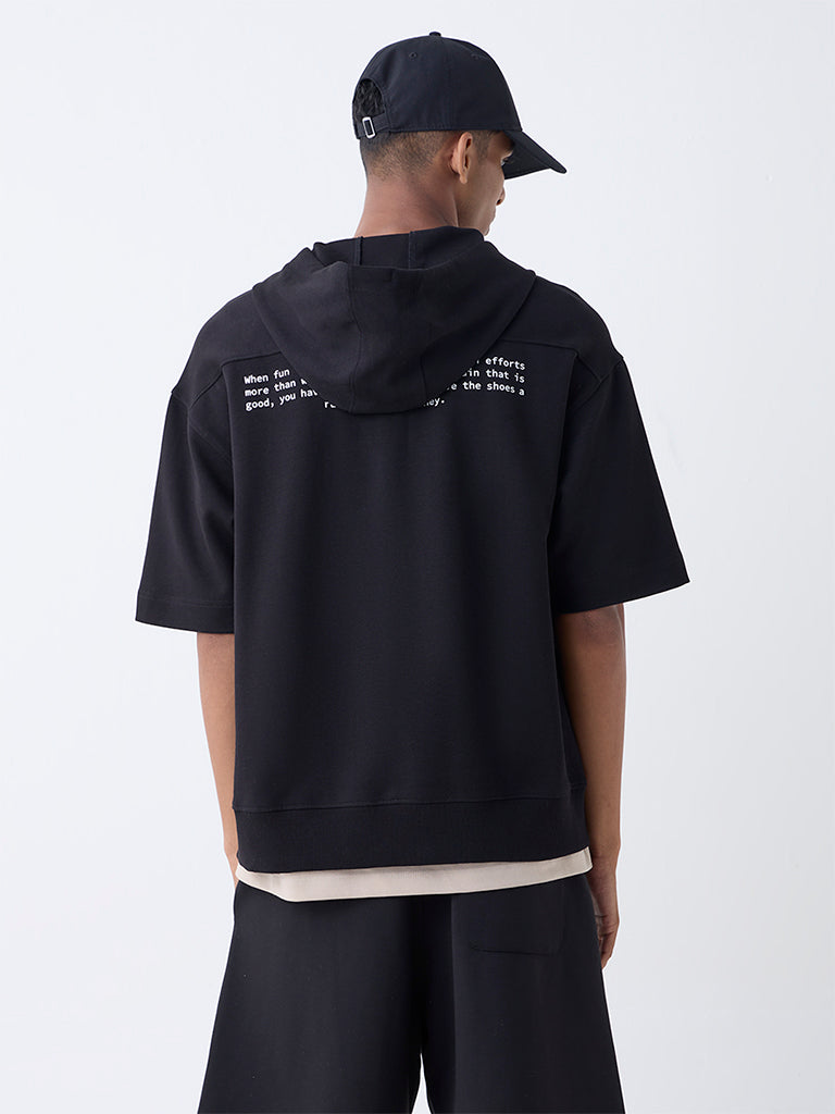 Nuoflexx Black Typographic Relaxed-Fit Cotton-Blend Hoodie