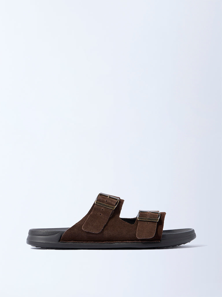 Westside SOLEPLAY Men's Brown Dual-Strap Leather Slip-On Sandals for Casual Wear Side View