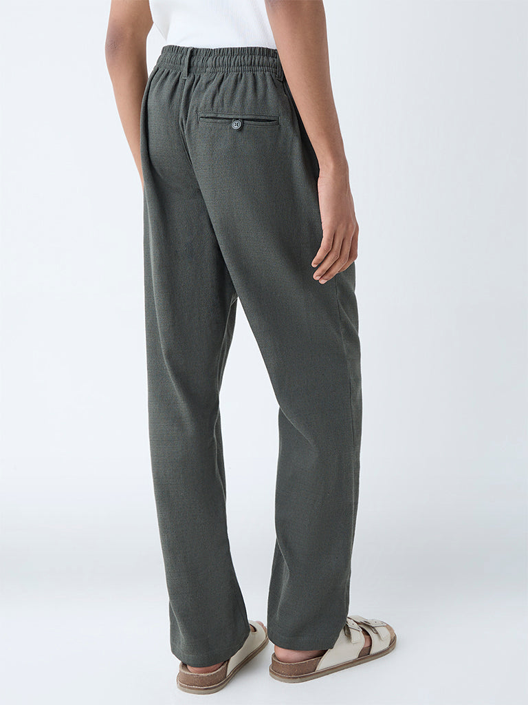 Westside ETA Men's Olive Relaxed-Fit Mid-Rise Cotton-Blend Chinos for Casual Wear Back View