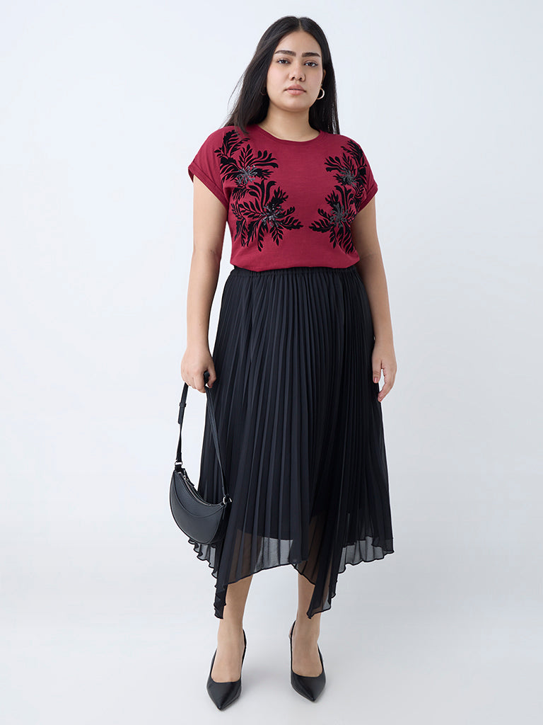 Westside Gia Women's Maroon Floral Pattern Cotton T-Shirt for Casual Wear Full View