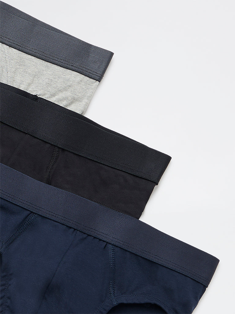 WES Lounge Navy Solid Cotton-Blend Briefs - Pack of 3